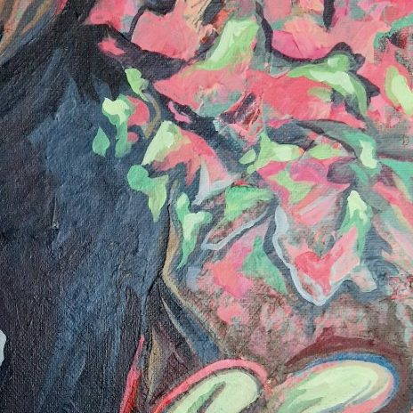 Gemälde Muted Muse Abstrakte Malerei mit floralen Mustern in kräftigen Farben und sanften Formen.